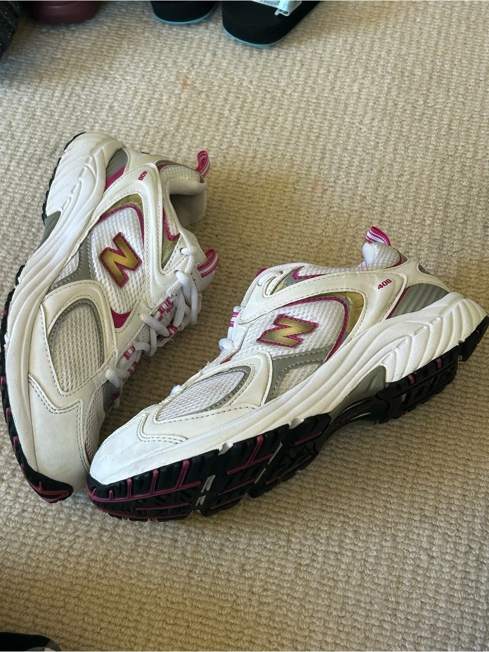 New Balance Kids White Sneakers with Pink Accents